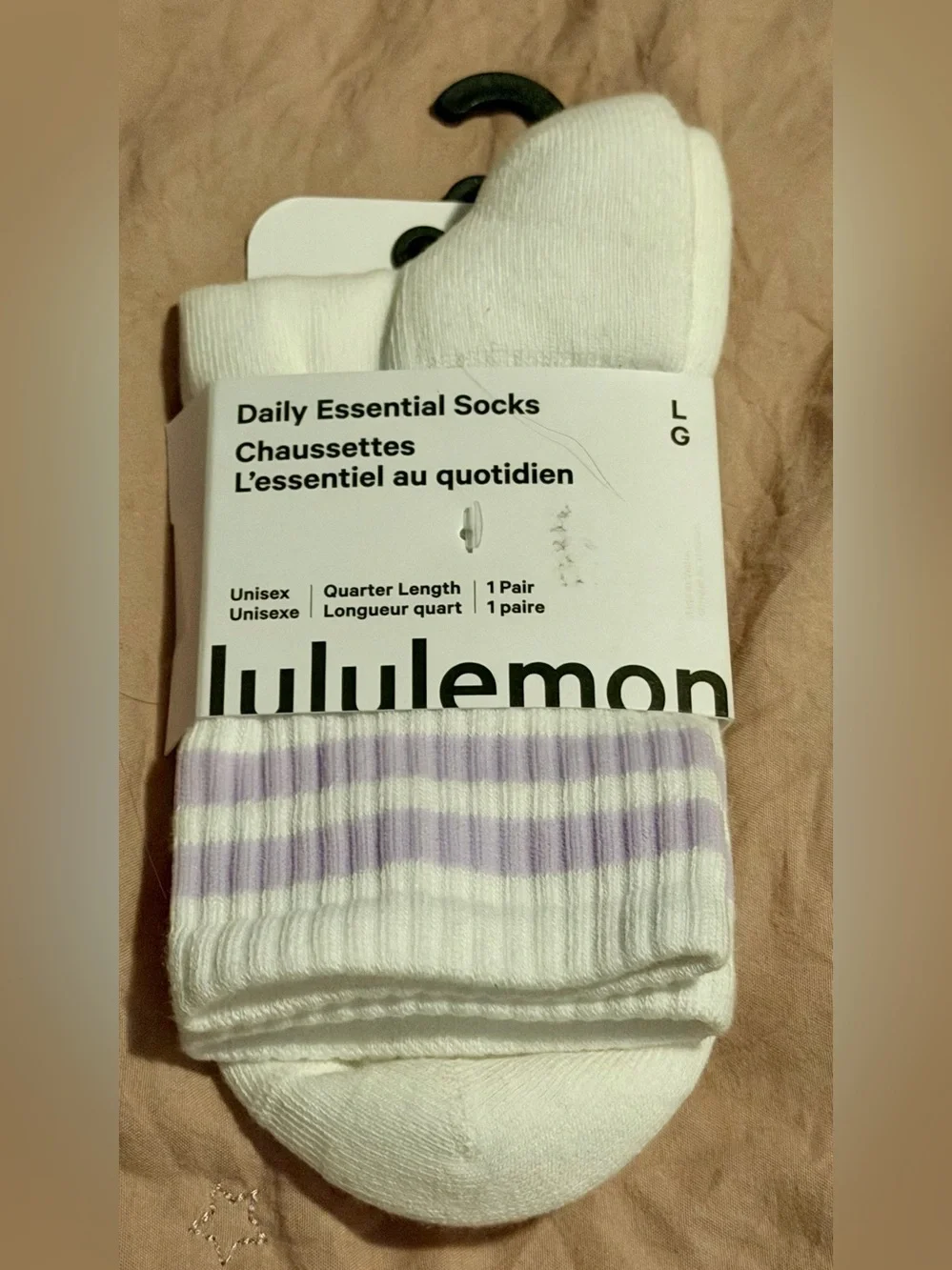 lululemon athletica White Daily Essential Quarter Socks with Lilac Stripe